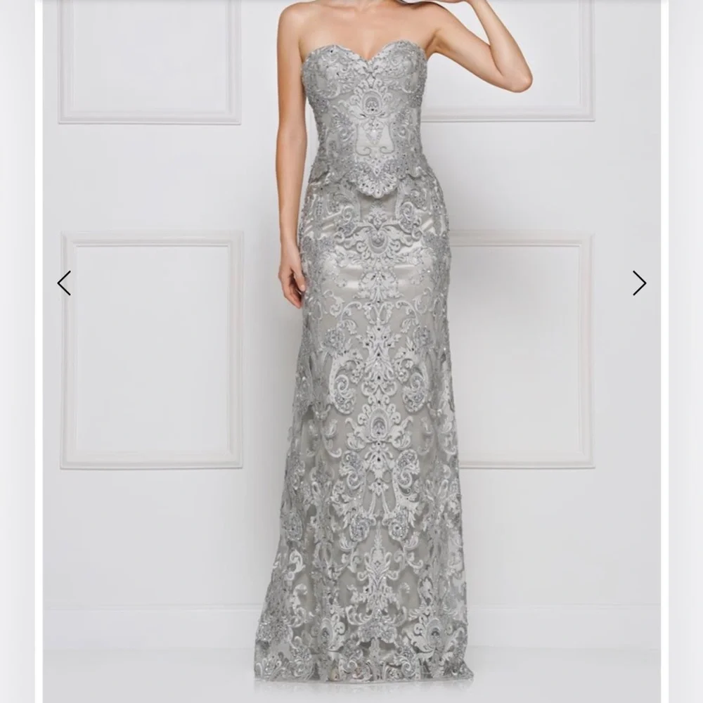 Rina diMontella lace strapless gown, size 8 - Picture 1 of 11
